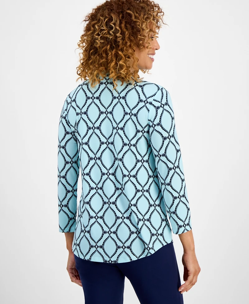 Jm Collection Petite Anita Ornate Printed 3/4-Sleeve Top, Macy's Exclusive