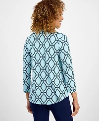 Jm Collection Petite Anita Ornate Printed 3/4-Sleeve Top, Macy's Exclusive