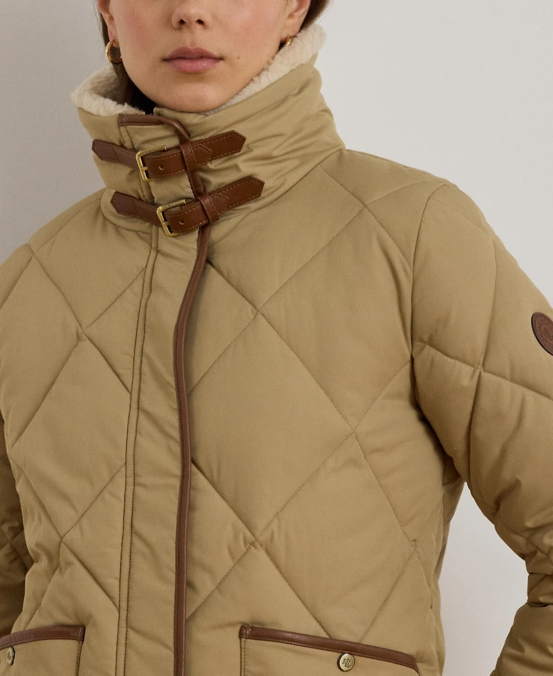 Lauren Ralph Women's Faux-Fur-Collar Diamond Quilted Jacket