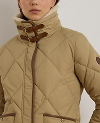 Lauren Ralph Women's Faux-Fur-Collar Diamond Quilted Jacket