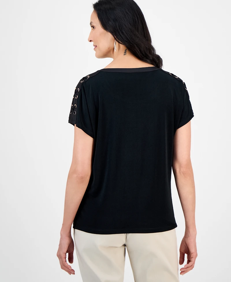Jm Collection Women's Lace-Up Shoulder Knit, Exclusively at Macy's