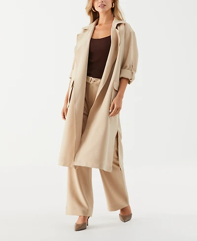 Ella Rafaella Petite Twill Trench Coat Collared Jacket