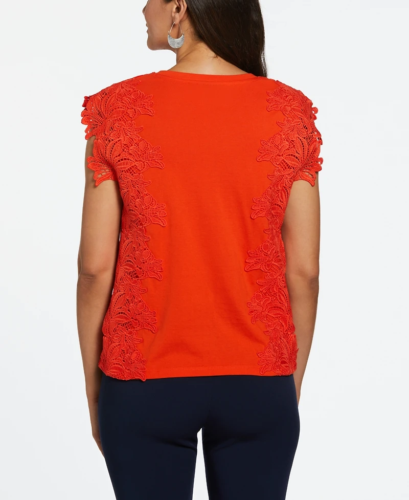 Ella Rafaella Petite Sleeveless Knit Top with Lace Detail