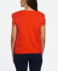 Ella Rafaella Petite Sleeveless Knit Top with Lace Detail