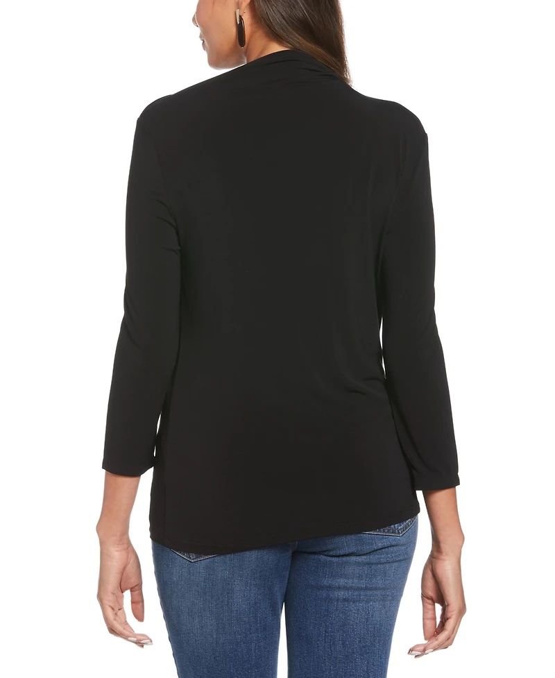 Ella Rafaella Petite Draped Knit 3/4 Sleeve Top