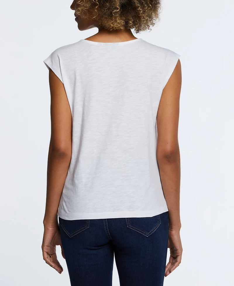 Ella Rafaella Petite Cotton Lace Yoke Top