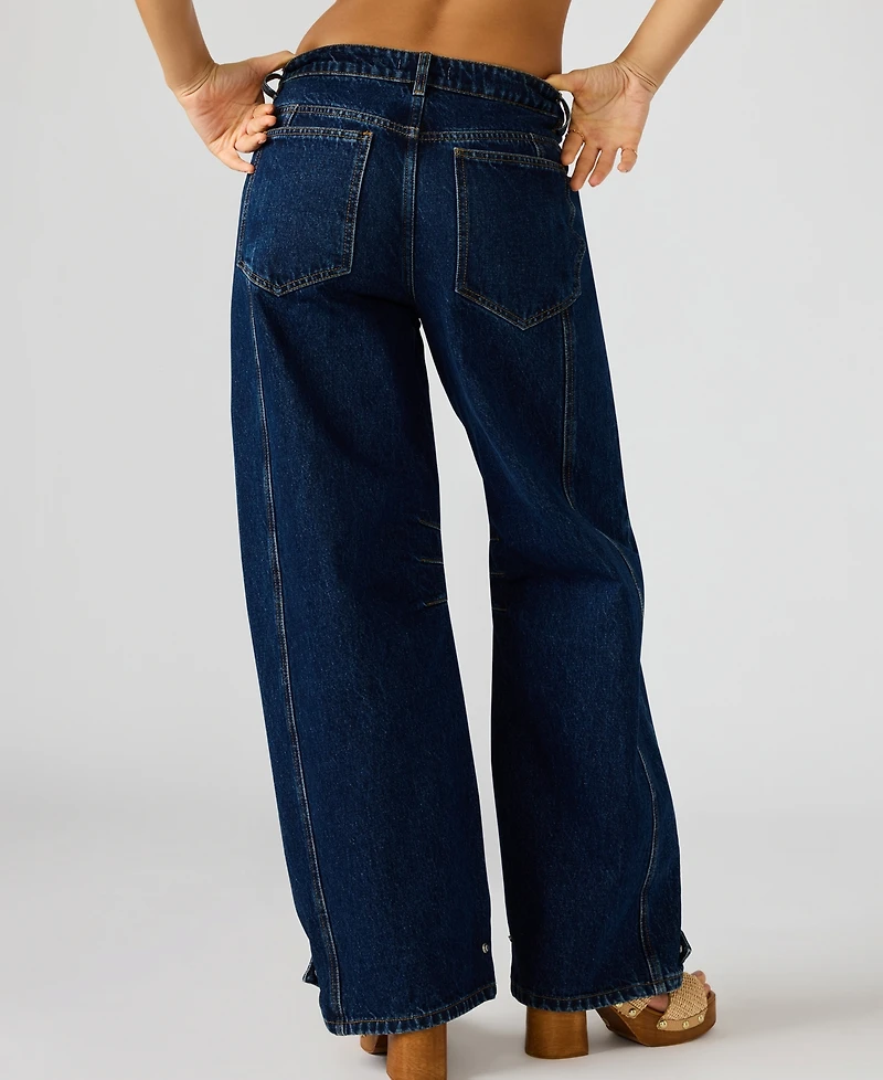 Steve Madden Women's Tre Denim Mid-Rise Wide-Leg Jeans