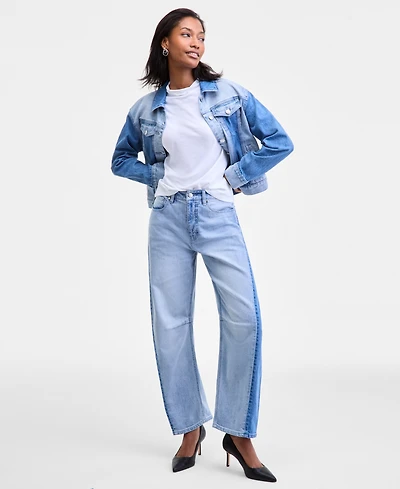 On 34th Women's High-Rise Two-Tone Barrel-Leg Jeans, Macy's Exclusive