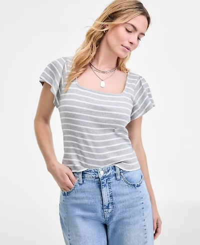 On 34th Women's Square-Neck Flutter-Sleeve Ribbed Top, Macy's Exclusive