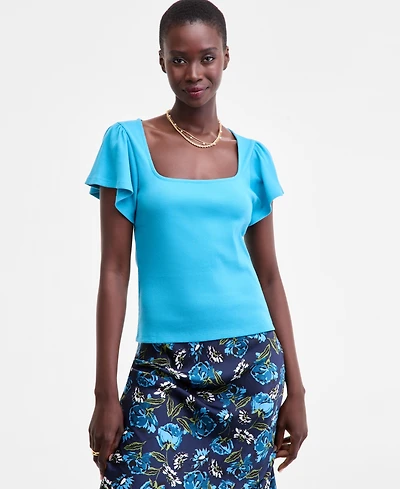 On 34th Women's Square-Neck Flutter-Sleeve Ribbed Top, Macy's Exclusive