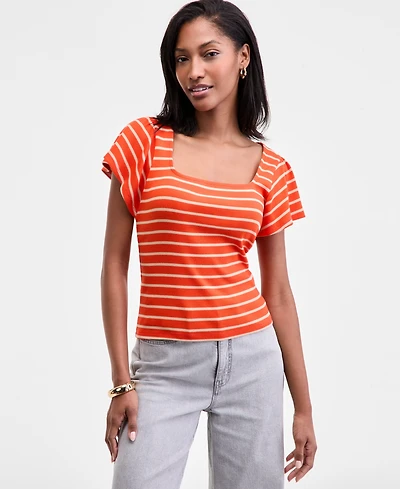On 34th Women's Square-Neck Flutter-Sleeve Ribbed Top, Macy's Exclusive