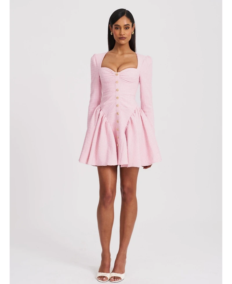 Miss Circle Women's Tae Pink Tweed Long Sleeve Drop Waist Mini Dress