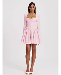 Miss Circle Women's Tae Pink Tweed Long Sleeve Drop Waist Mini Dress