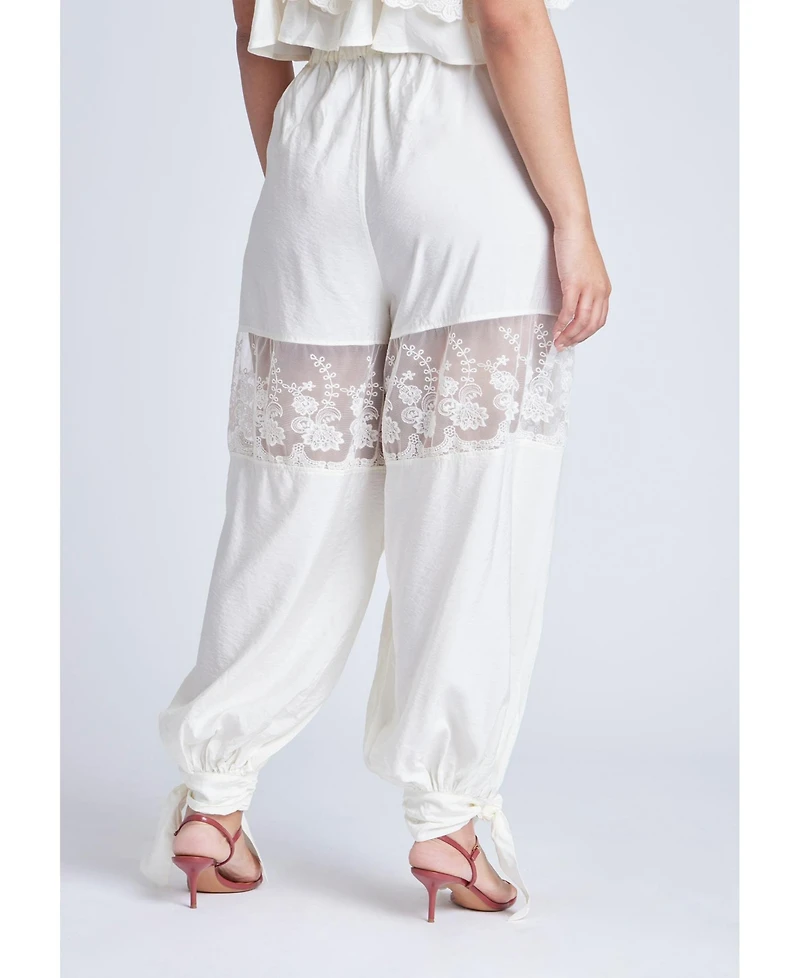Eloquii Women's Plus Balloon Pant With Lace And Tie Hem