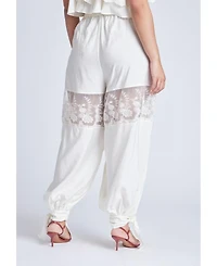 Eloquii Women's Plus Balloon Pant With Lace And Tie Hem
