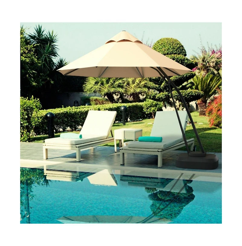 11 Feet Outdoor Cantilever Hanging Umbrella with Base and Wheels