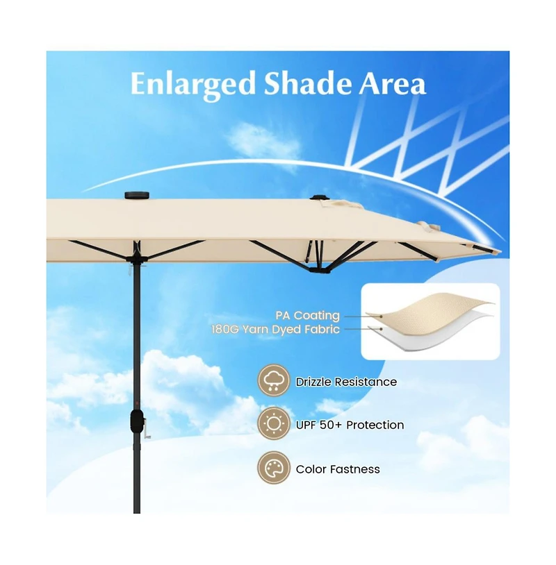 13feet Double-sided Patio Umbrella with Solar Lights for Garden Pool Backyard