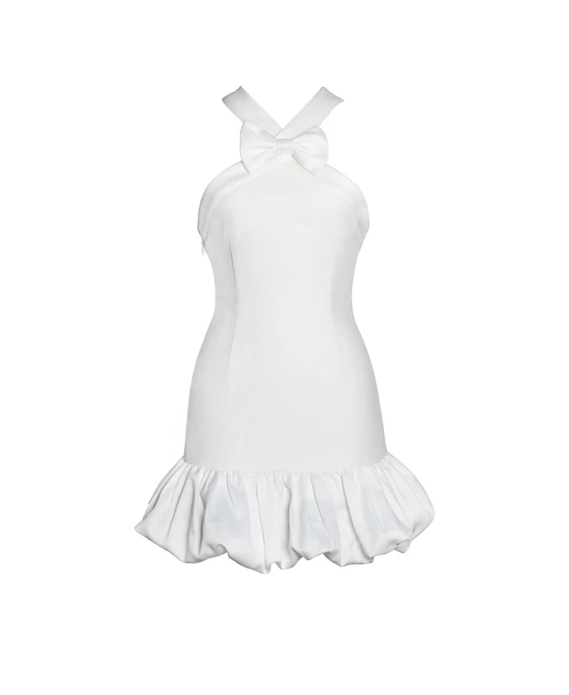 Miss Circle Women's Barbra White Cross Straps Bodycon Mini Dress with Bubble Hem