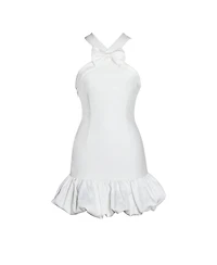Miss Circle Women's Barbra White Cross Straps Bodycon Mini Dress with Bubble Hem