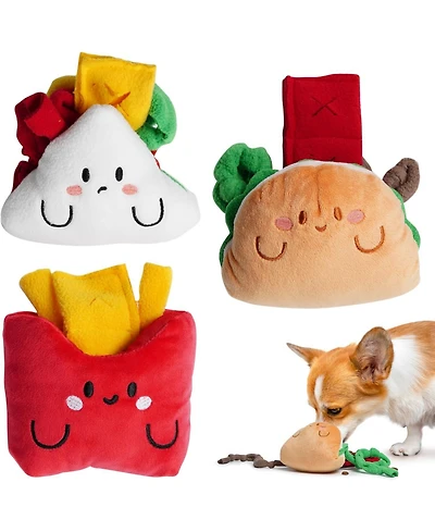 Nocciola 3 Pcs Finger Food Dog Toy Set, gift,Cute Hide and Seek Plush Dog Toys,Squeaky and Crinkle Enrichment Toys for Small to Medium Dogs