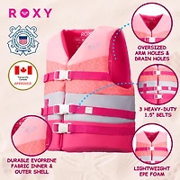 Roxy Life Vest Uscg Approved for kids, Lightweight Epe Foam with Quick-Release Buckles