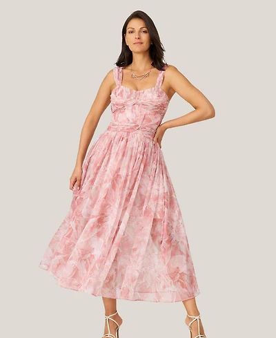 J Mendel Women's Floral Twist Pleated Midi Dress