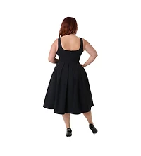 Unique Vintage Plus Square Neck Pleated Swing Dress