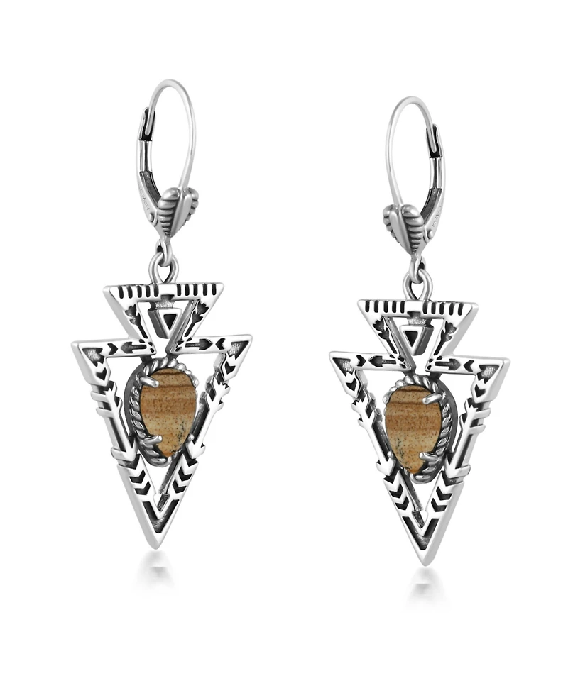 American West Jewelry Sterling Silver Picture Jasper Arrowhead Lever Back Earrings
