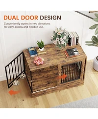 2-in-1 Wooden Dog Crate Furniture for Large Dogs, Heavy-Duty Kennel with Double Doors, Stylish End Table Design