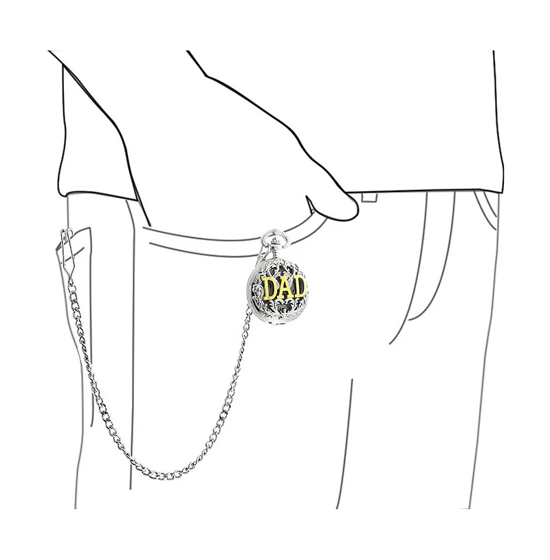 Bling Jewelry Open Face Two Tone Daddy Father Gift Word Dad Pocket Watch Gold Silver Plated Finish With Long Pocket Chain