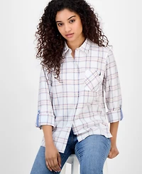 Nautica Jeans Women's Providence Plaid Cotton Roll-Tab-Sleeve Shirt