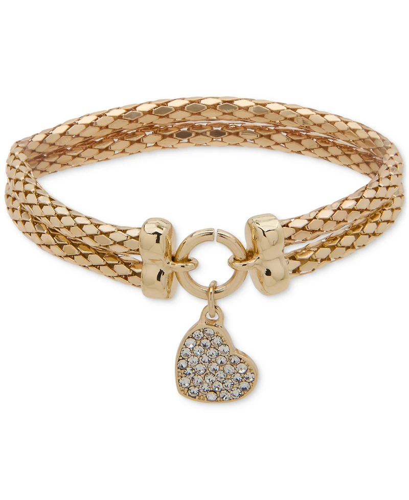 Nine West Pave Heart Charm Double-Row Stretch Bracelet