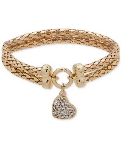 Nine West Pave Heart Charm Double-Row Stretch Bracelet