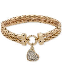 Nine West Pave Heart Charm Double-Row Stretch Bracelet