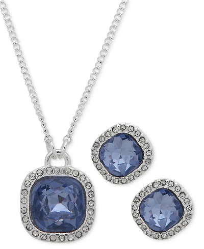 Nine West Pave & Stone Pendant Necklace & Stud Earrings Set