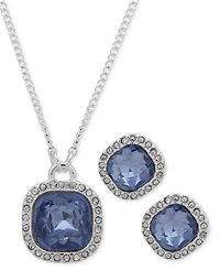 Nine West Pave & Stone Pendant Necklace & Stud Earrings Set