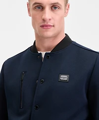 Karl Lagerfeld Men's Textured Varsity Zip Bomber Jacket