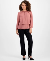 Ak Anne Klein Petite Double-Layer Ruffle Blouse