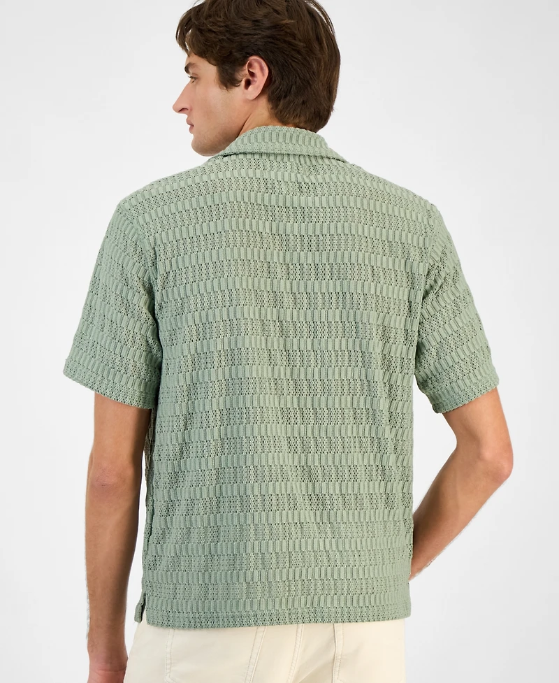 Sun + Stone Men's Andre Knit Tonal Stripe Camp Shirt, Exclusively at Macy's