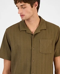 Sun + Stone Men's Textured Chevron Knit Short Sleeve Button-Front Camp Shirt, Created for Macy's