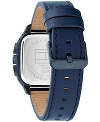 Tommy Hilfiger Men's Multifunction Blue Leather Strap Watch, 39mm
