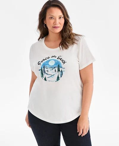 Style & Co Plus Peace On Earth Graphic T-Shirt, Macy's Exclusive
