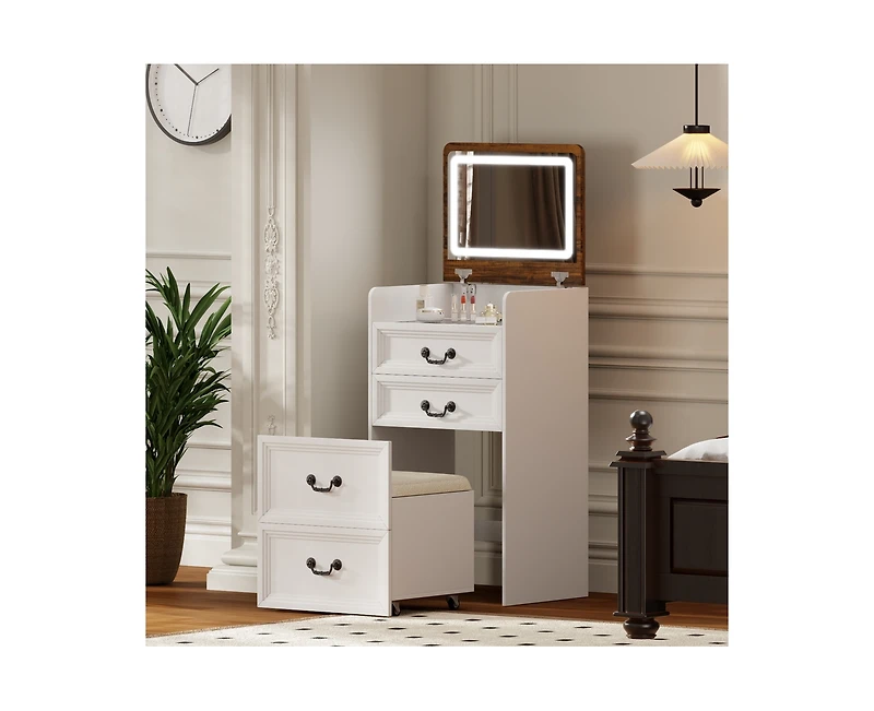 Vlsrka Flip-top vanity desk with mirror and stool.