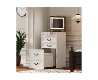 Vlsrka Flip-top vanity desk with mirror and stool.