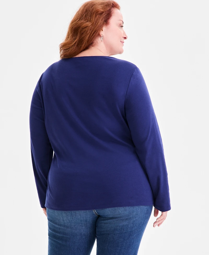 Holiday Lane Plus Size Menorah Long-Sleeve T-Shirt, Macy's Exclusive