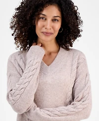 Charter Club Petite Cashmere Angled Cable V-Neck Sweater, Macy's Exclusive