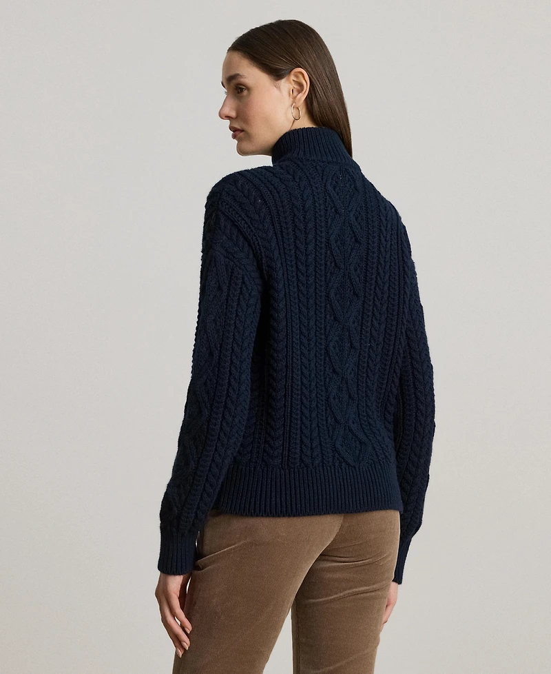 Lauren Ralph Women's Aran-Knit Cotton Quarter-Zip Pullover