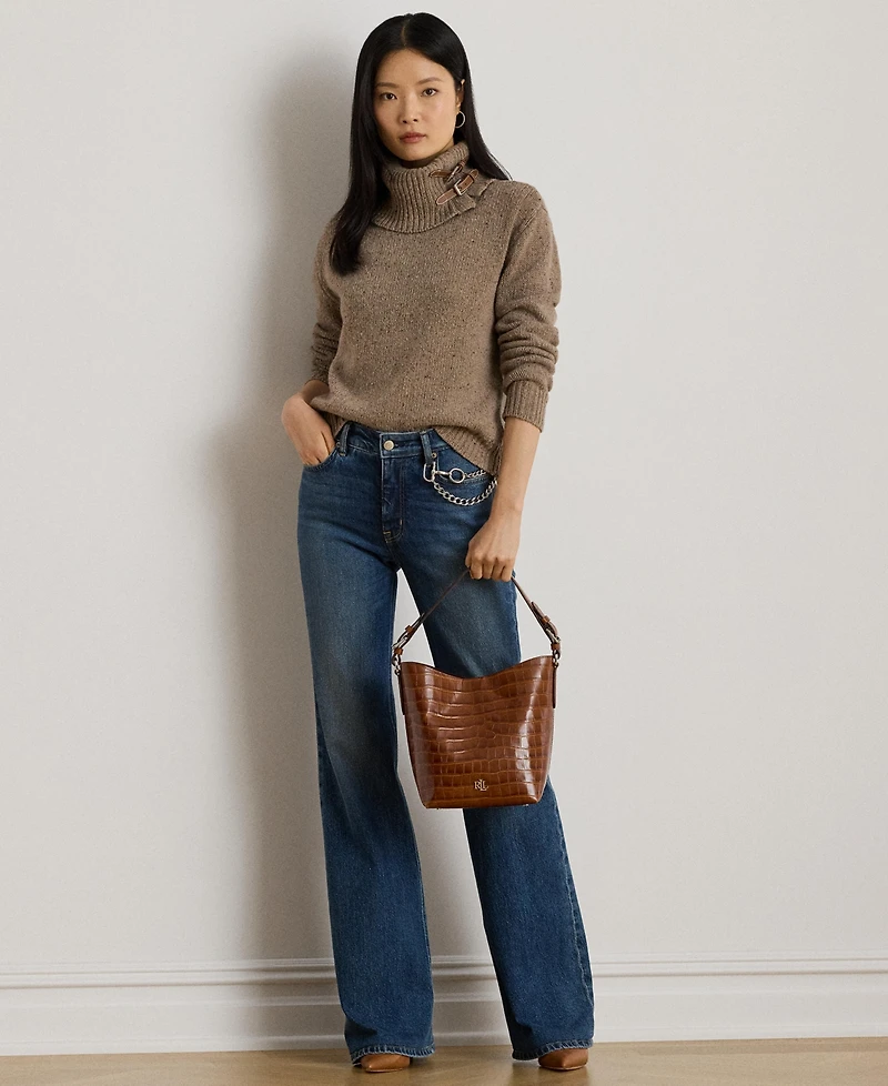 Lauren Ralph Women's Buckle-Trim Melange Turtleneck Sweater