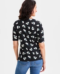 Style & Co Women's Printed Boat-Neck Elbow-Sleeve Knit Top, Macy's Exclusive