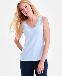 Style & Co Women's Lace-Trim Cotton Tank Top, Exclusively at Macy's